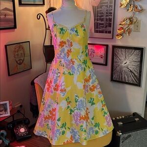 1960s vintage Summer Day Dress. Floral girly core. Rockabilly, circle skirt.
